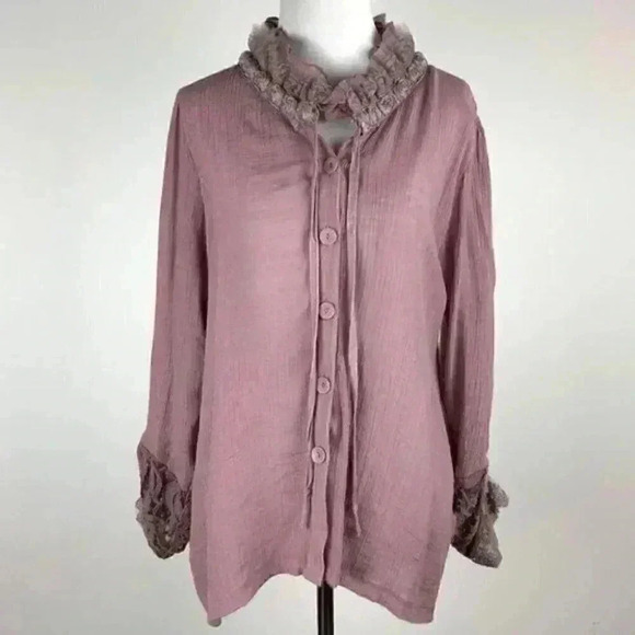 Noelle top sz L/XL pink mauve button down ruffle - Picture 1 of 10
